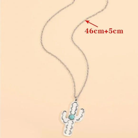 Turquoise Cactus Necklace - L 18.1-20.1 - Picture 3 of 3